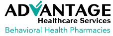 Logo for ADVANTAGE Healthcare Services Behavioral Health Pharmacies. The 'V' in ADVANTAGE is a teal checkmark.