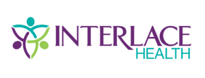Logo for Interlace Health. It features three stylized, interlocked figures in teal, purple, and lime green, next to the words 'INTERLACE' in purple and 'HEALTH' in teal.