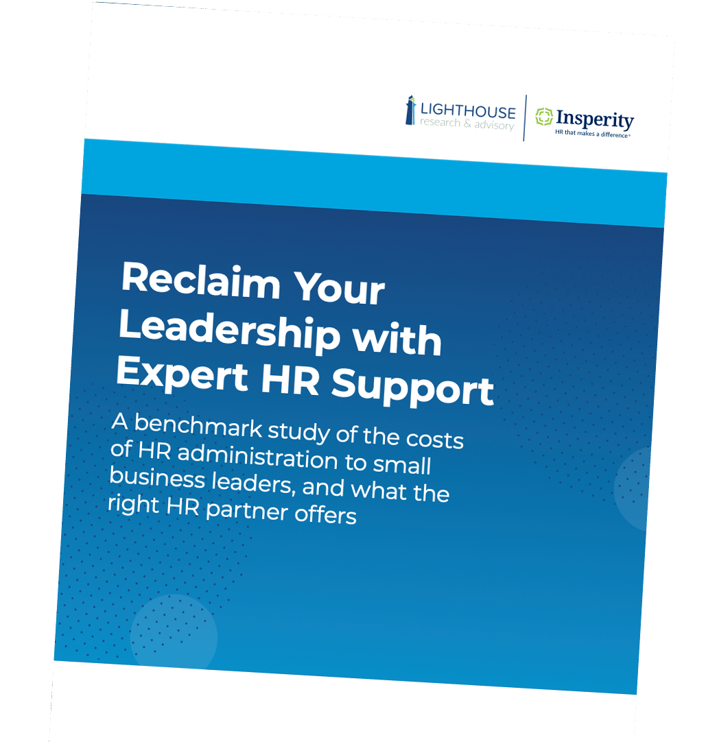 Document cover titled "Reclaim Your Leadership with Expert HR Support" by Lighthouse Research & Advisory and Insperity.