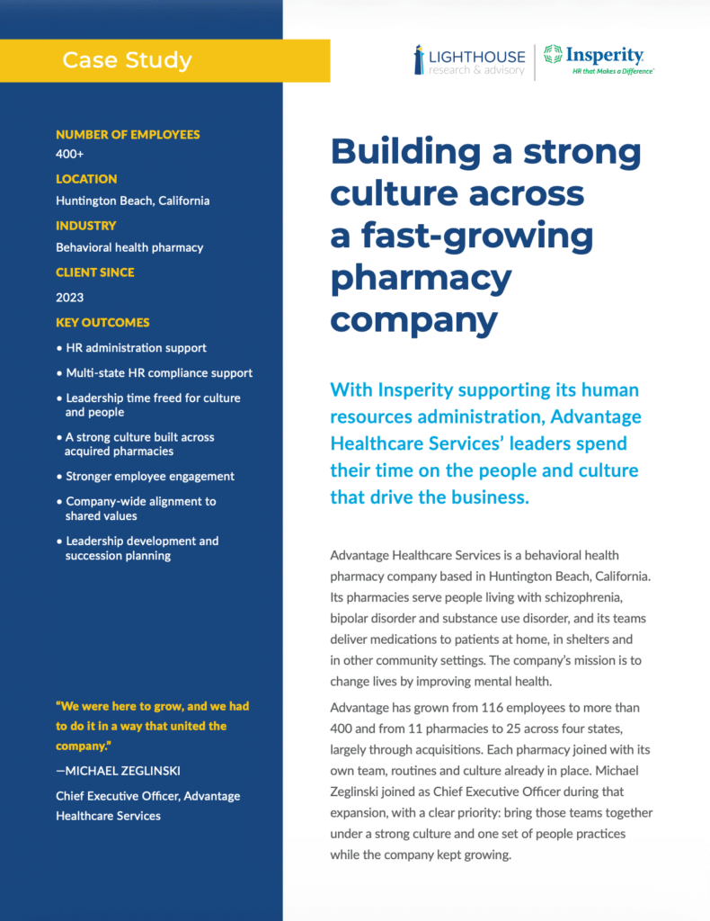 Study Quotes Less Time Scaling success with a strong company culture | Insperity