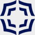 Dark blue symmetrical geometric design on a white background, resembling a stylized star or flower with layered angular shapes.