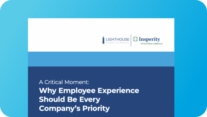 Document cover titled 'A Critical Moment: Why Employee Experience Should Be Every Company's Priority' by Lighthouse Research & Advisory and Insperity.