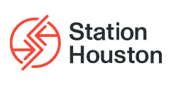 Station Houston logo, featuring a red circular icon with opposing arrows and the text 'Station Houston' in dark gray.