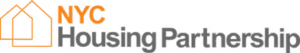 NYC Housing Partnership logo with two overlapping orange house outlines and the text 'NYC Housing Partnership'.